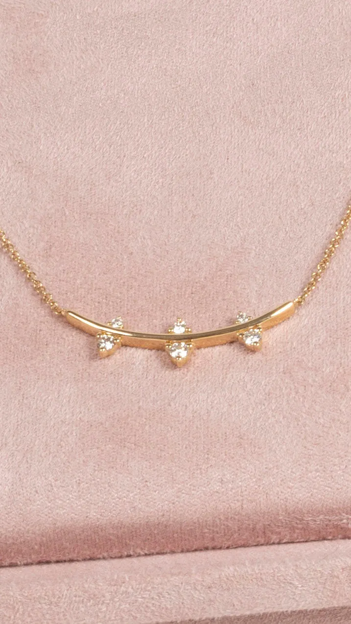 14k 6 Diamond Bar Necklace - Gold