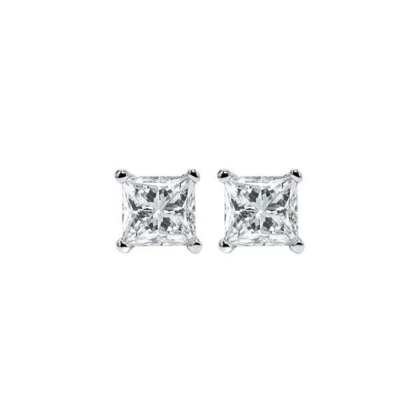 14KT White Gold & Diamond Classic Book Pricess Cut Stud Earrings  - 3/4 ctw