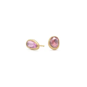 18K Smooth Freeform Studs in Pink Sapphire