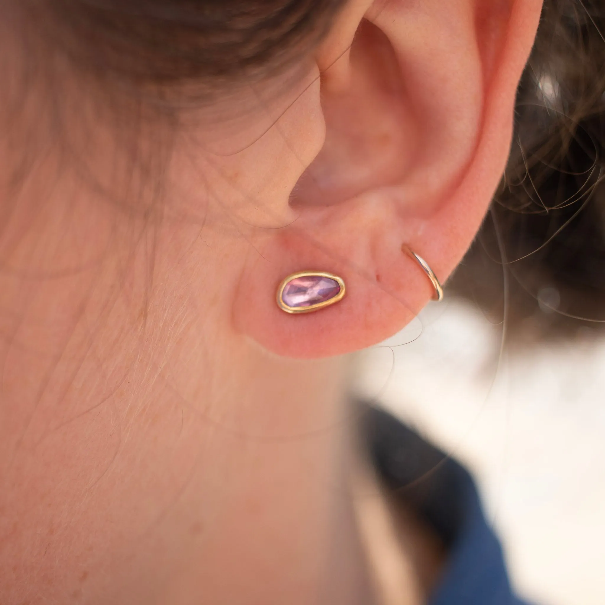 18K Smooth Freeform Studs in Pink Sapphire