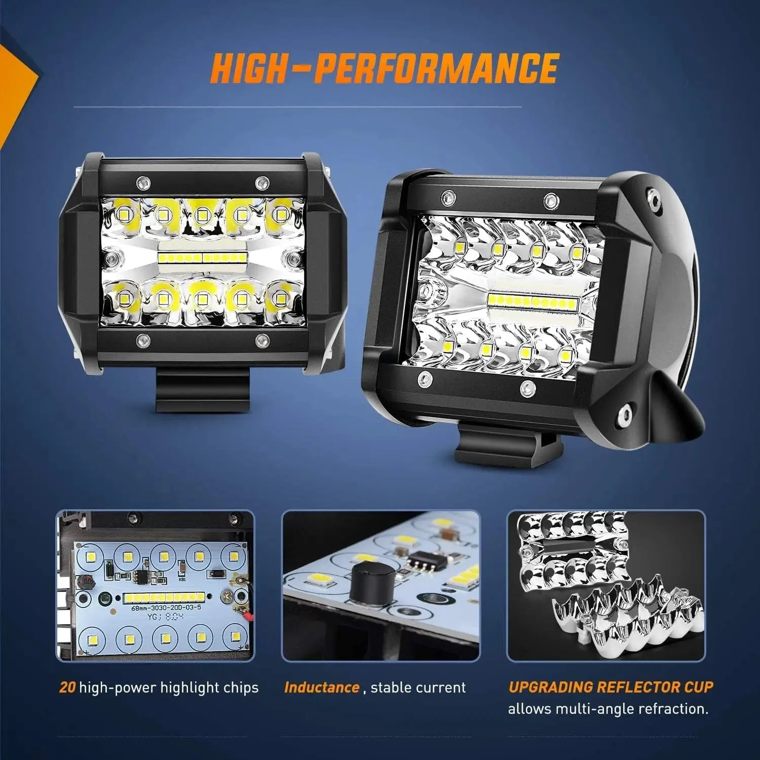 4 Inch 60W 6000LM Triple Row Spot Flood LED Pods (8PCS)