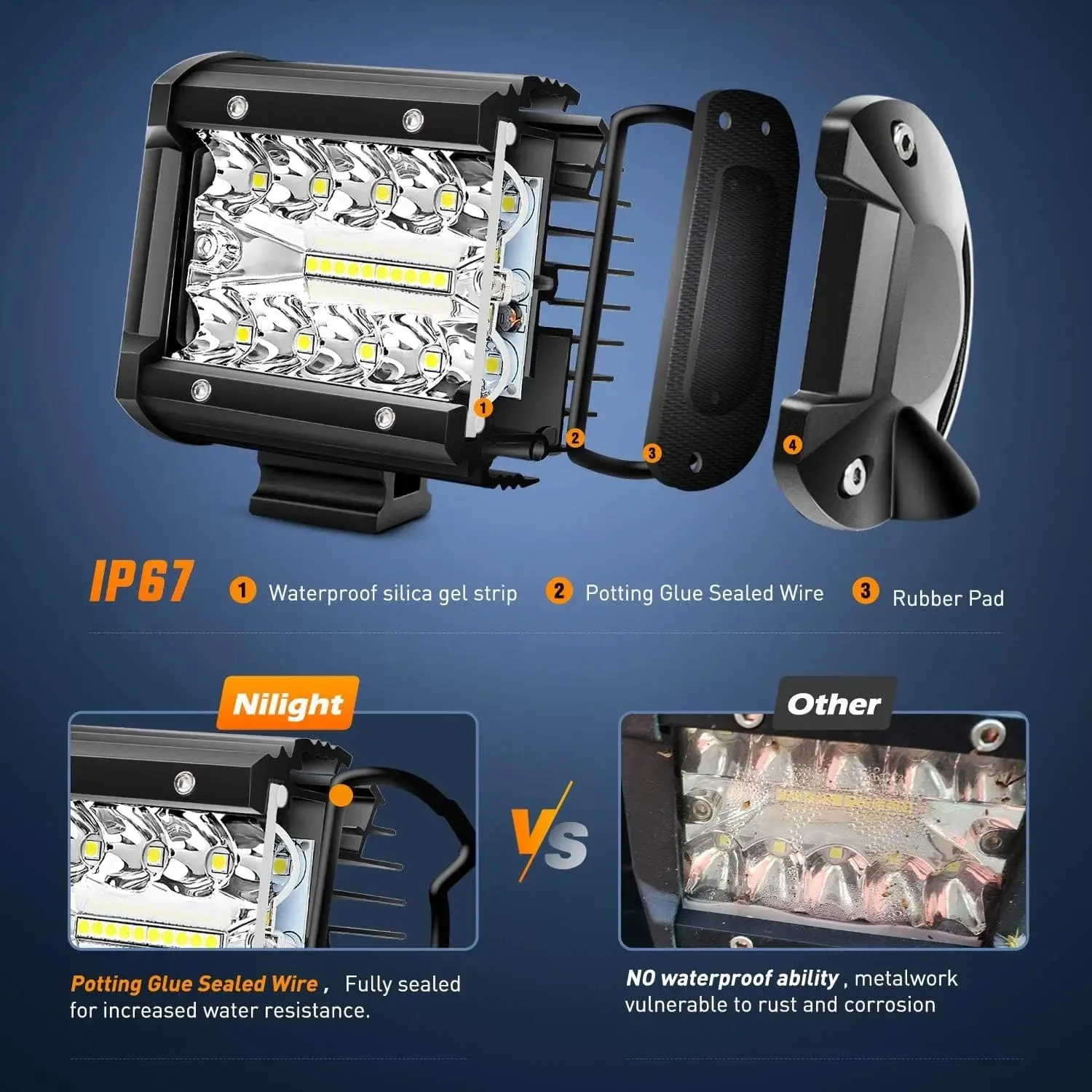 4 Inch 60W 6000LM Triple Row Spot Flood LED Pods (8PCS)