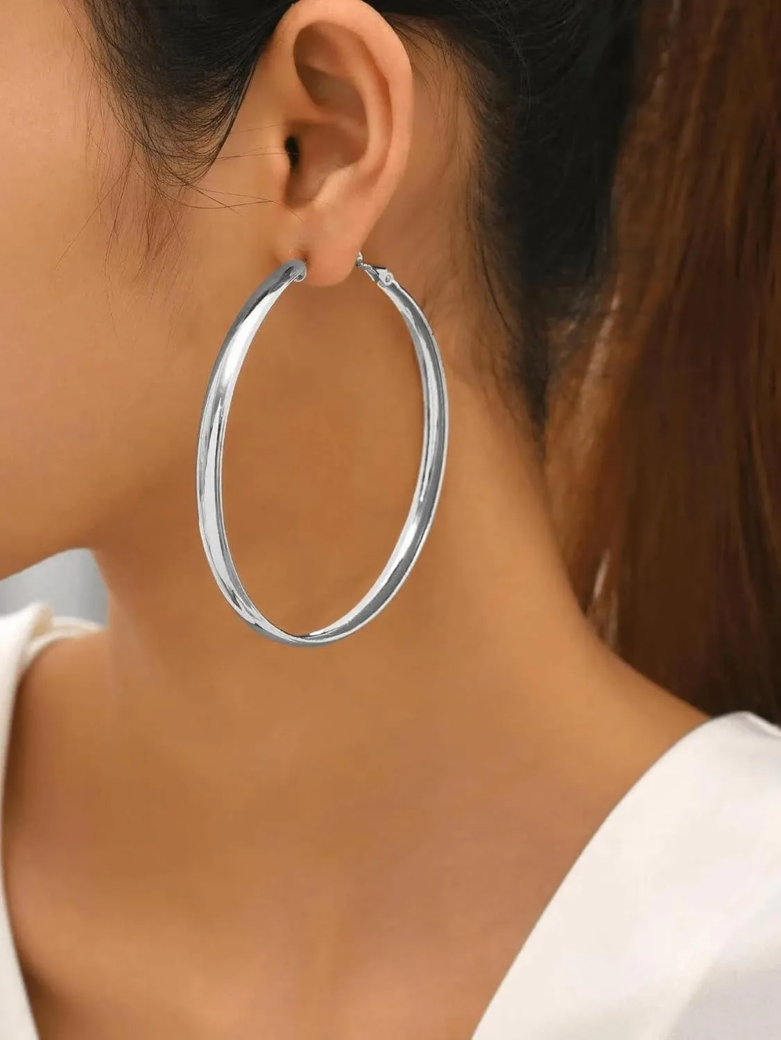 5mm Wide Gold Hoop Earrings for Women, Gold/Silver Hypoallergenic Sterling Silver Hoop Earrings Large Gold Hoop Earrings Lightweight Big Hoop Earrings for Women 40/50/60/70mm