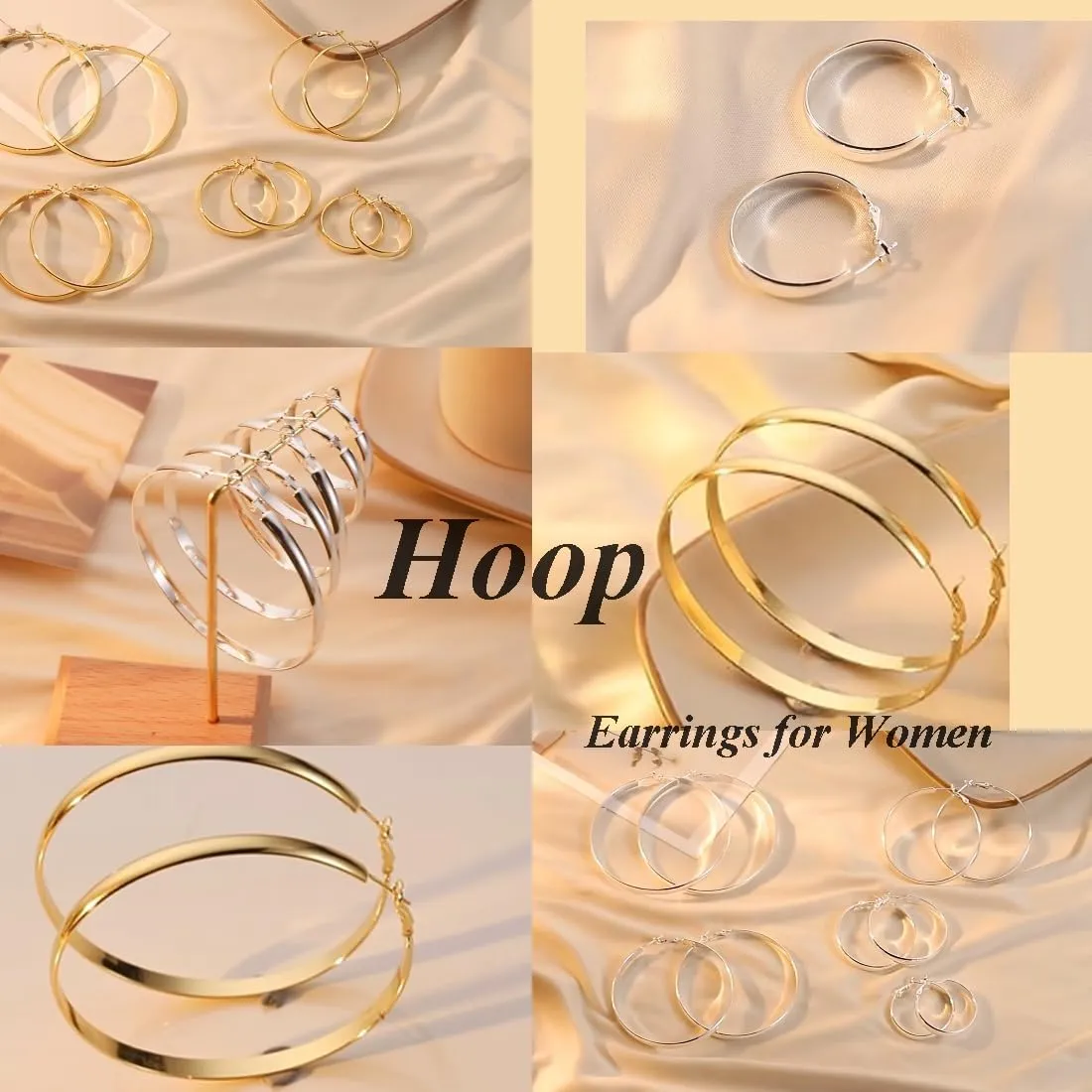 5mm Wide Gold Hoop Earrings for Women, Gold/Silver Hypoallergenic Sterling Silver Hoop Earrings Large Gold Hoop Earrings Lightweight Big Hoop Earrings for Women 40/50/60/70mm