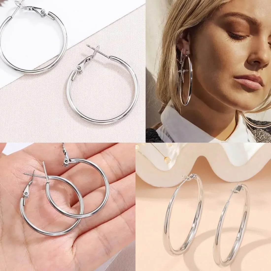 5mm Wide Gold Hoop Earrings for Women, Gold/Silver Hypoallergenic Sterling Silver Hoop Earrings Large Gold Hoop Earrings Lightweight Big Hoop Earrings for Women 40/50/60/70mm