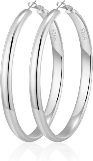 5mm Wide Gold Hoop Earrings for Women, Gold/Silver Hypoallergenic Sterling Silver Hoop Earrings Large Gold Hoop Earrings Lightweight Big Hoop Earrings for Women 40/50/60/70mm
