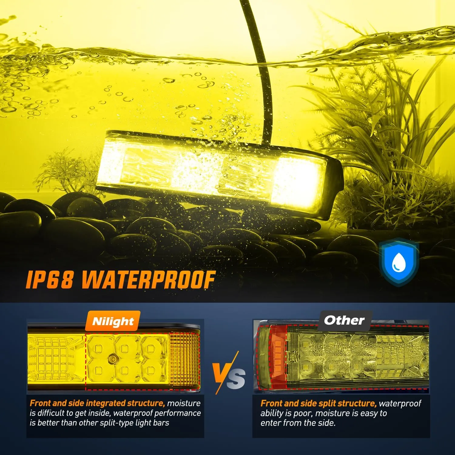 6.5 Inch 60W Amber Side Shooter Quadruple Row Spot Flood LED Light Bars (Pair) | 16AWG 5Pin Rocker Switch Wiring Harness Kit