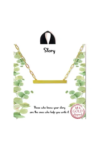 BANA077GD Gold "Story" Bar Pendant Necklace