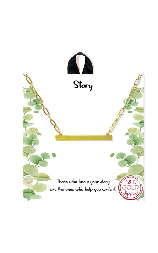 BANA077GD Gold "Story" Bar Pendant Necklace