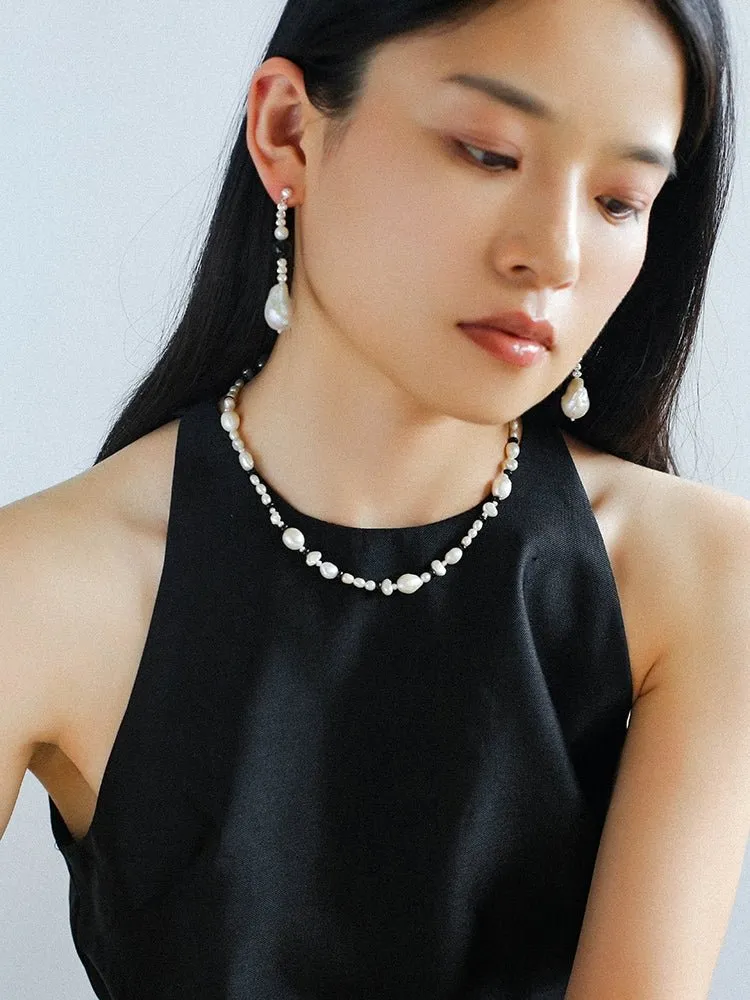 Baroque Pearl and Black Onyx Beaded Necklace