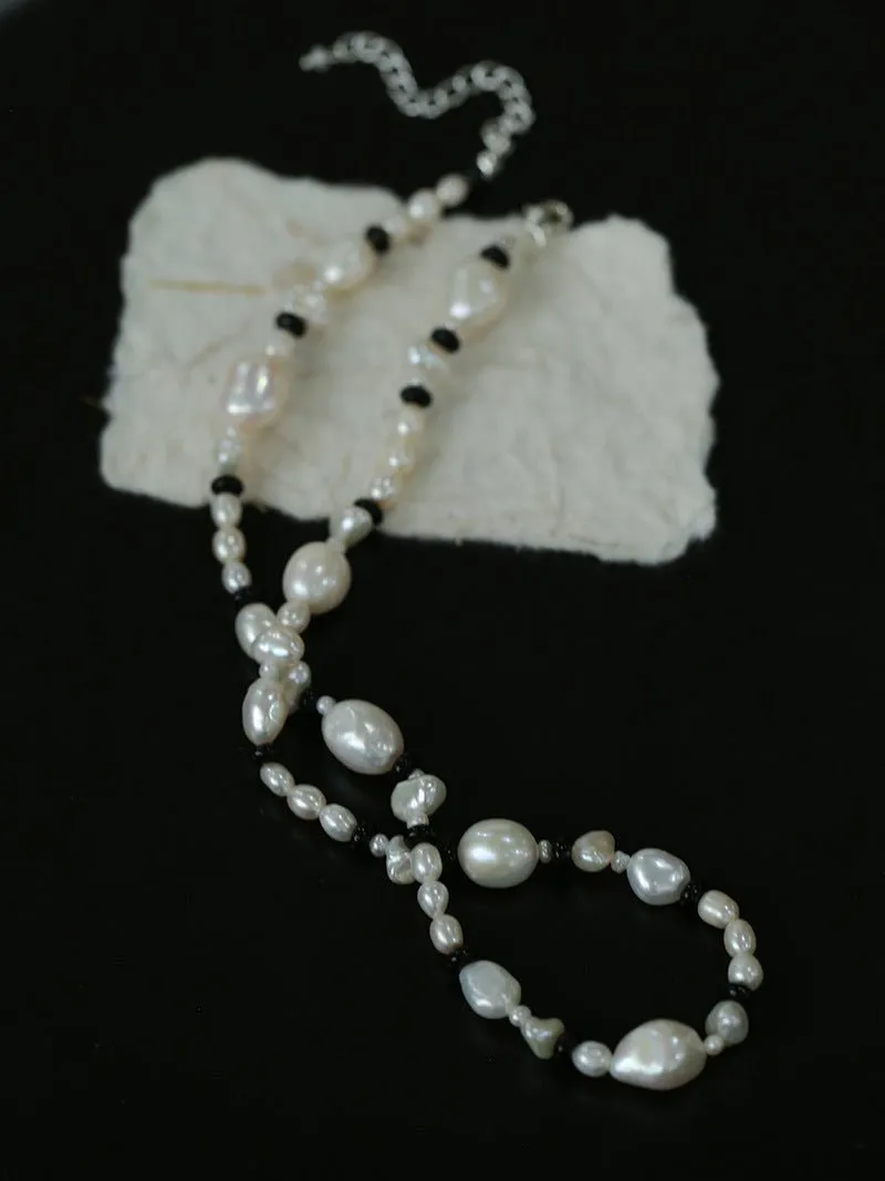Baroque Pearl and Black Onyx Beaded Necklace