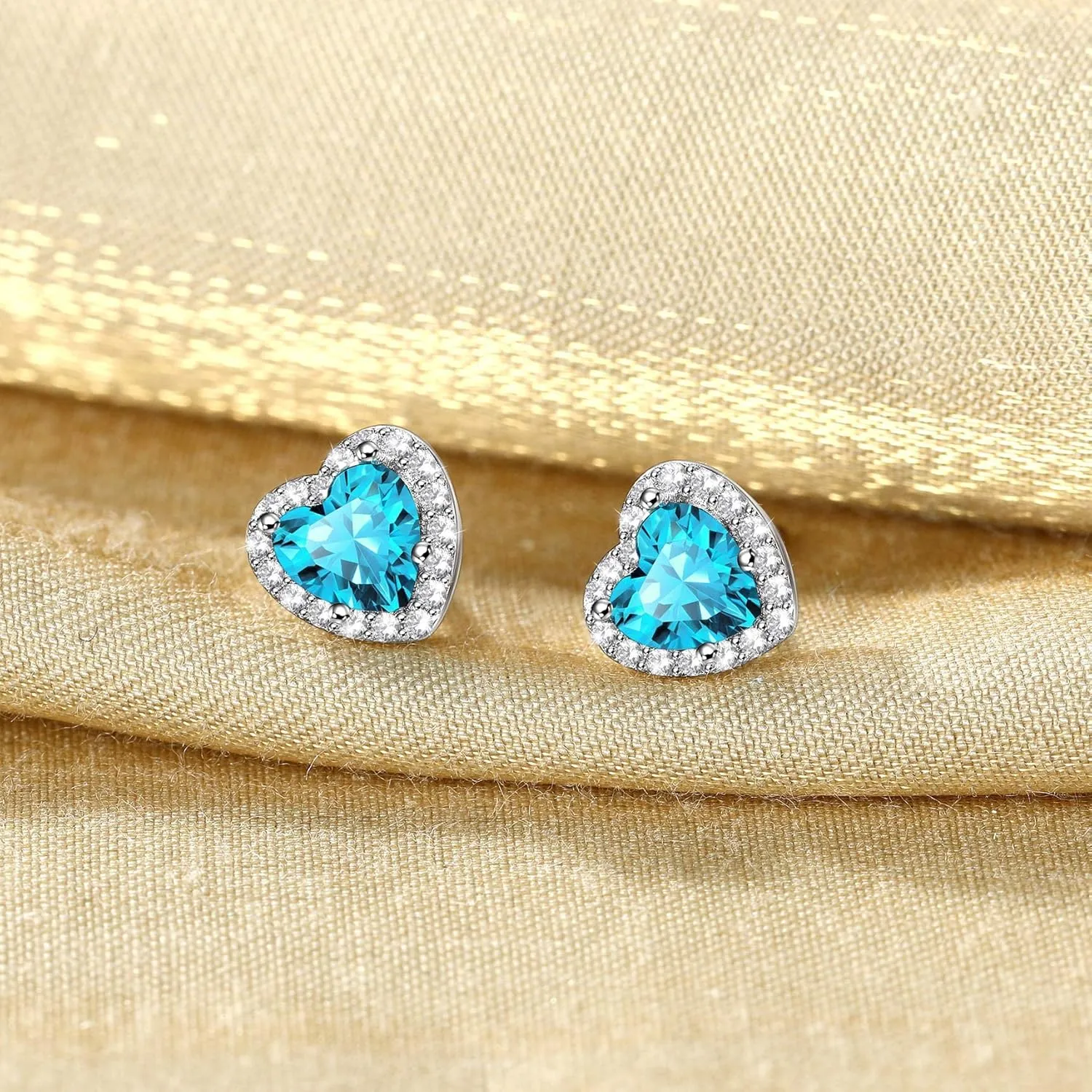 Bestyle Sparkling 925 Sterling Silver Birthstone Stud Earrings for Women, Heart/Round/Teardrop/Square Crystal Solitaire Diamond Studs Halo Earrings, Great Birthday/Christmas Gifts
