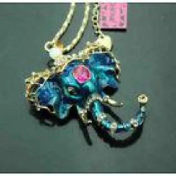 Betsey Johnson Blue Elephant With Red Crystal Inlay Gold Necklace