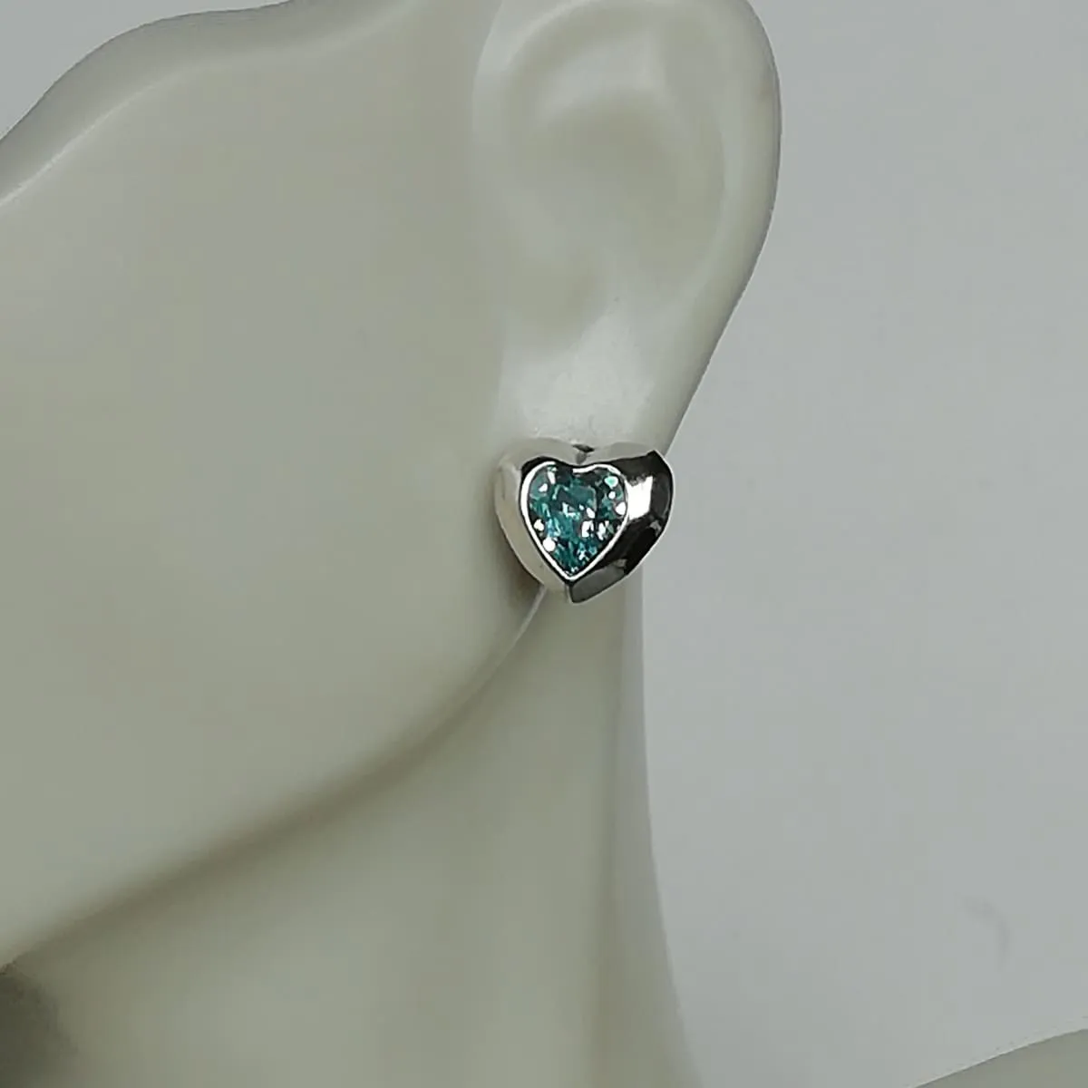 Blue Cz heart stud | Sterling silver cubic zirconia ear studs | Gift earrings | E1043