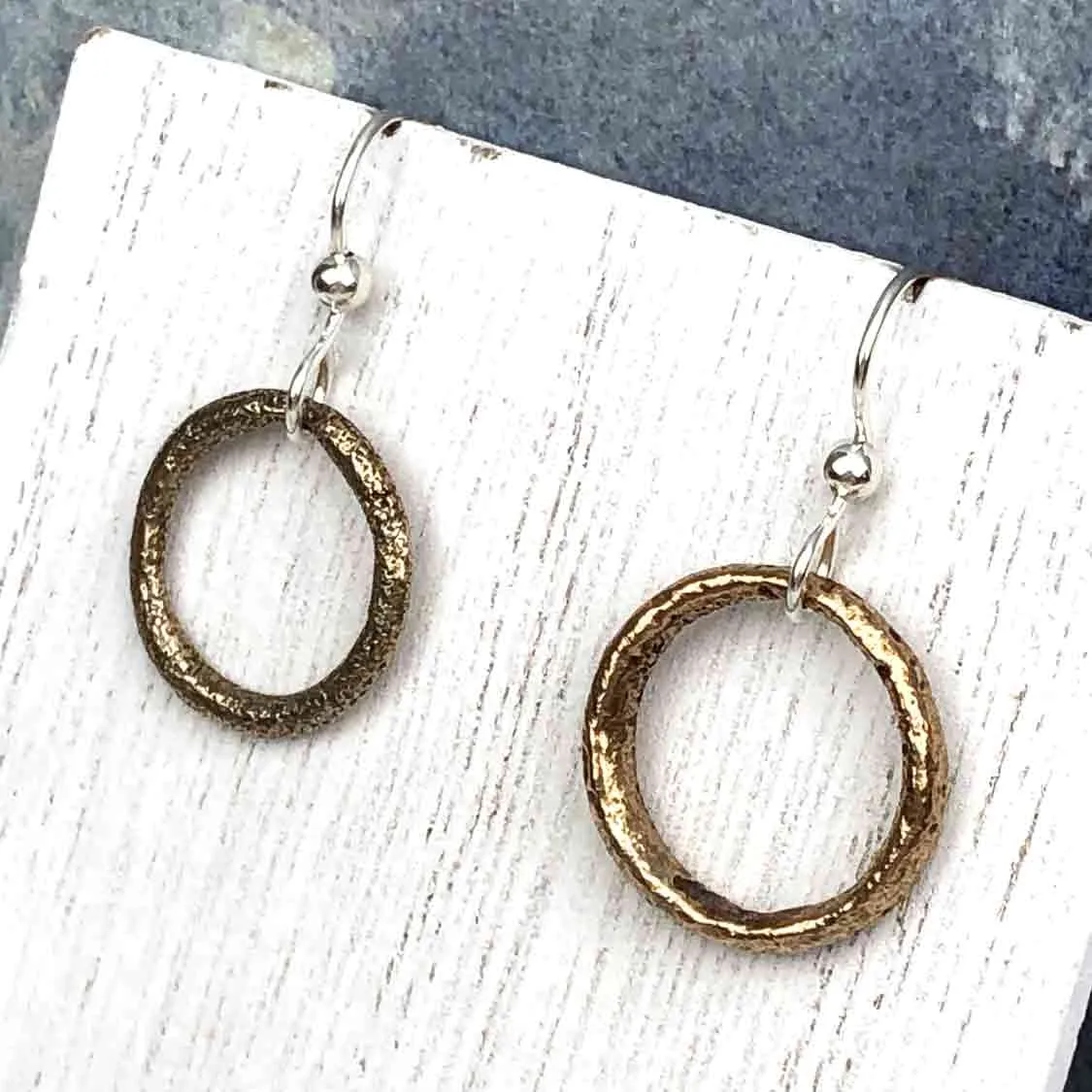 Burnished Warm Bronze Celtic Ring Money Earrings | Artifact #6571