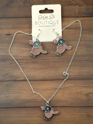 Cow and Turquoise Necklace Set