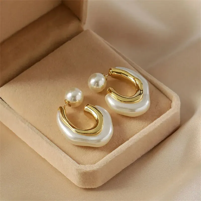 Design Gold Color Pearl Irregular Rhinestone Geometric Korean Earring