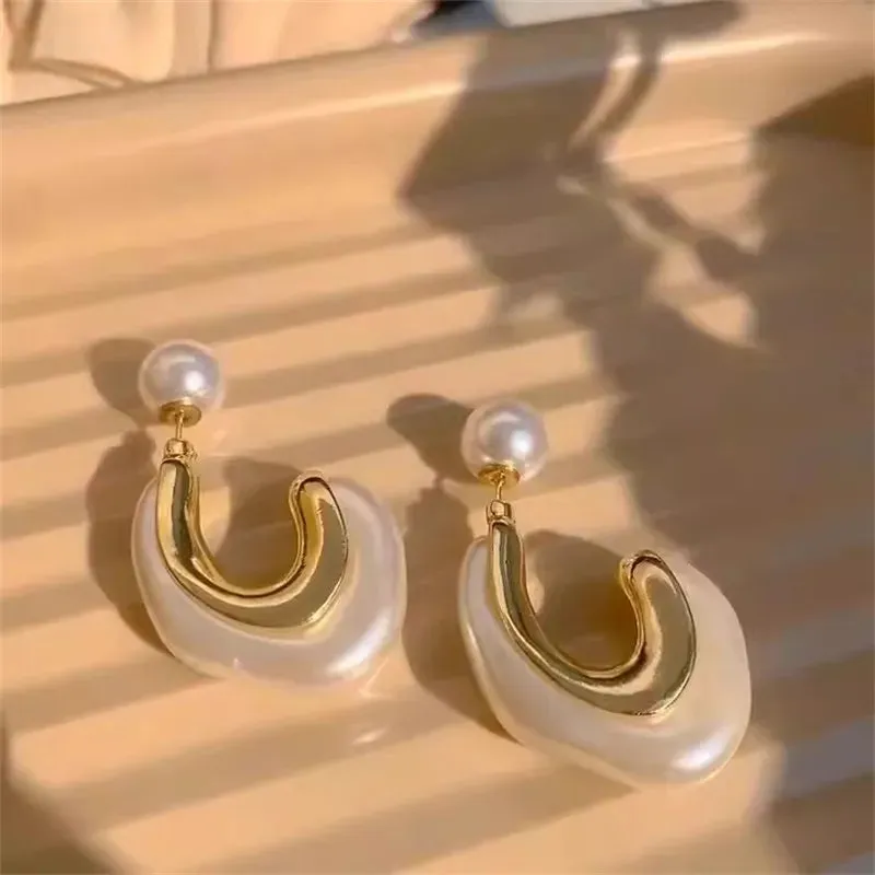 Design Gold Color Pearl Irregular Rhinestone Geometric Korean Earring