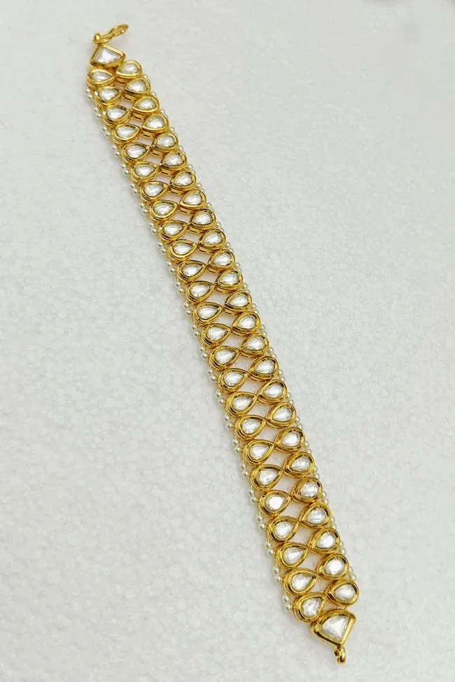 Designer Gold Plated Royal Kundan Openable Bracelet (D202)
