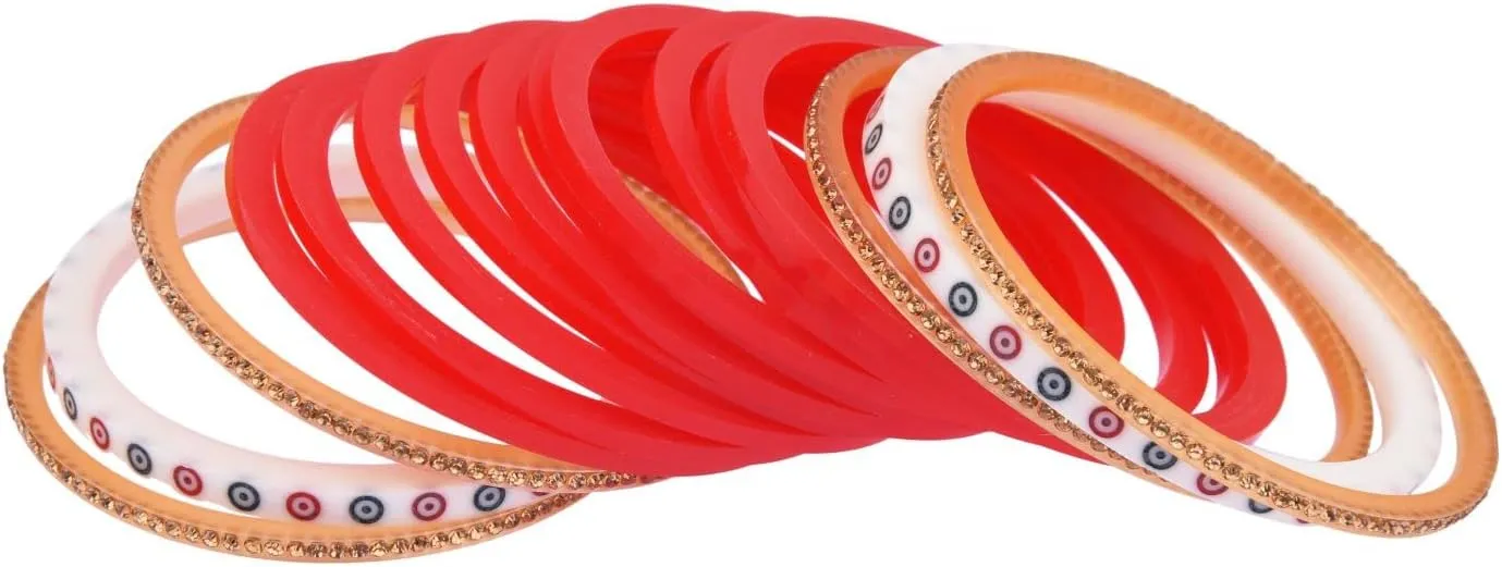 Efulgenz Indian Bridal Bangle Set for Wedding - Traditional Punjabi Chuda Chura for Women - CZ Crystal Dulhan Choora Bracelet Fashion Jewelry
