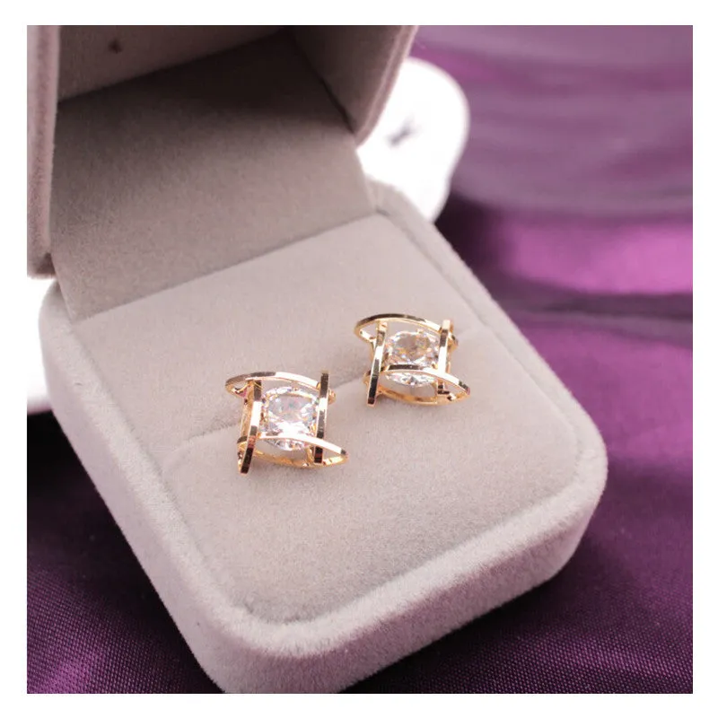 Elegant Black Rhinestone Crystals Square Earring