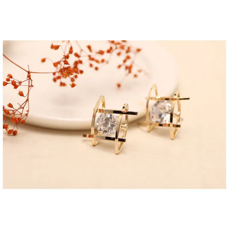 Elegant Black Rhinestone Crystals Square Earring