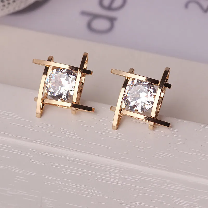 Elegant Black Rhinestone Crystals Square Earring