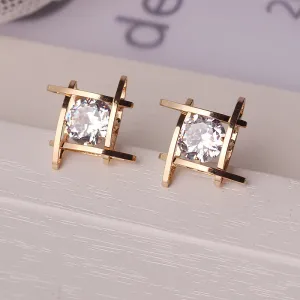 Elegant Black Rhinestone Crystals Square Earring