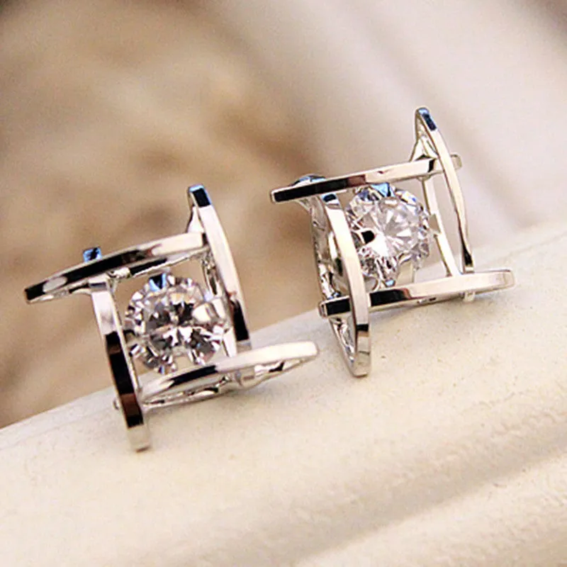 Elegant Black Rhinestone Crystals Square Earring