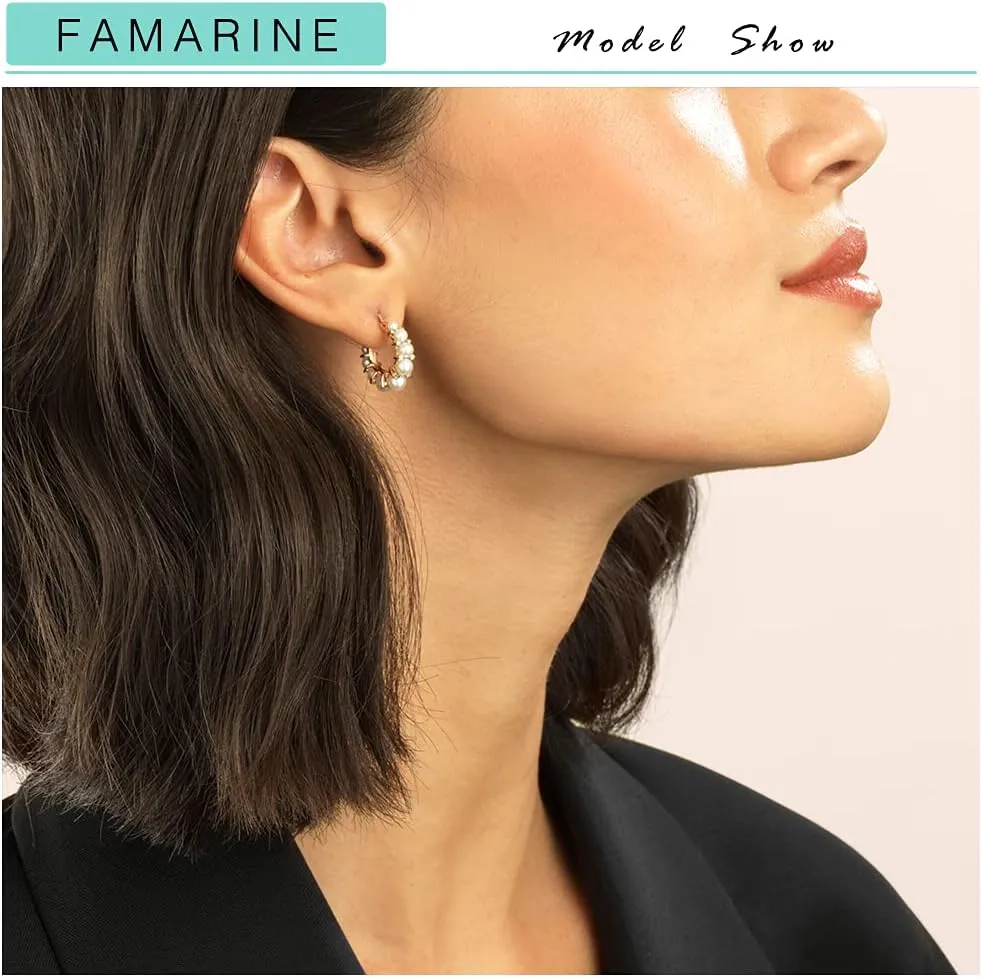 FAMARINE Pearl Hoop Earrings for Women