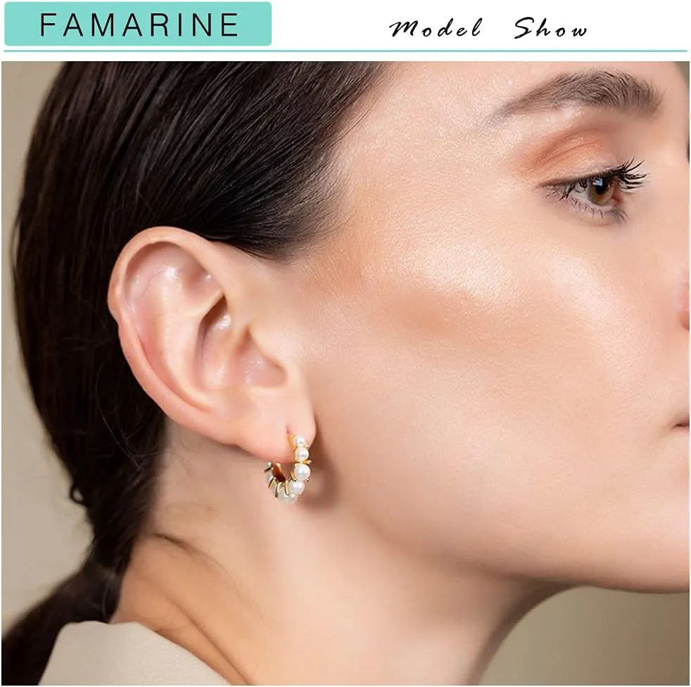 FAMARINE Pearl Hoop Earrings for Women