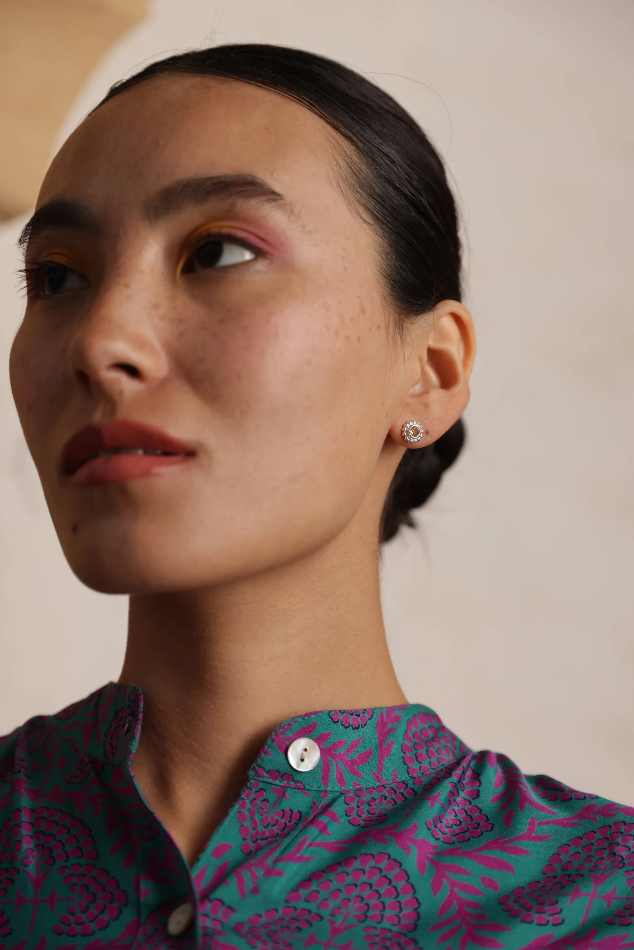 Filigree Stud Earrings in Citrine - Silver