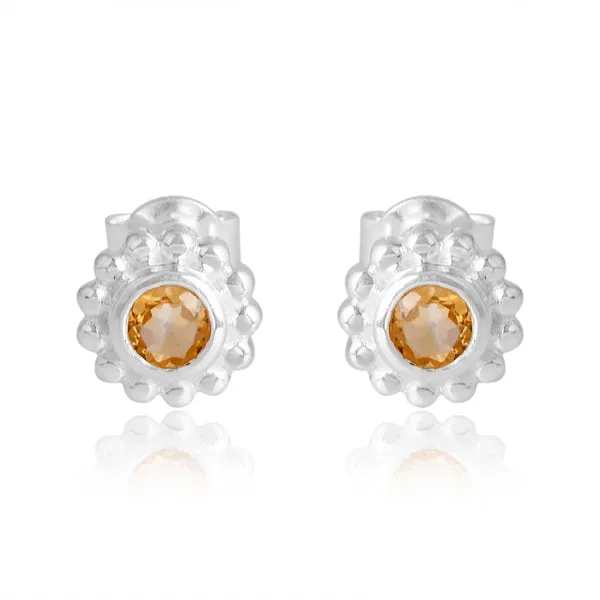 Filigree Stud Earrings in Citrine - Silver