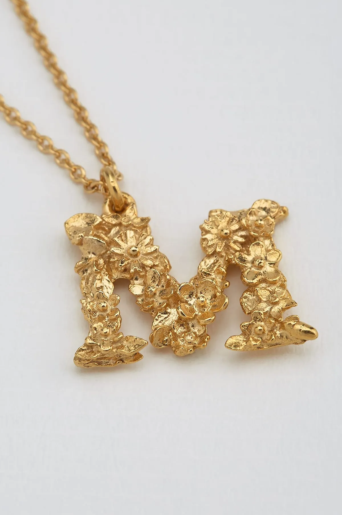 Floral Letter M Necklace Gold Plate