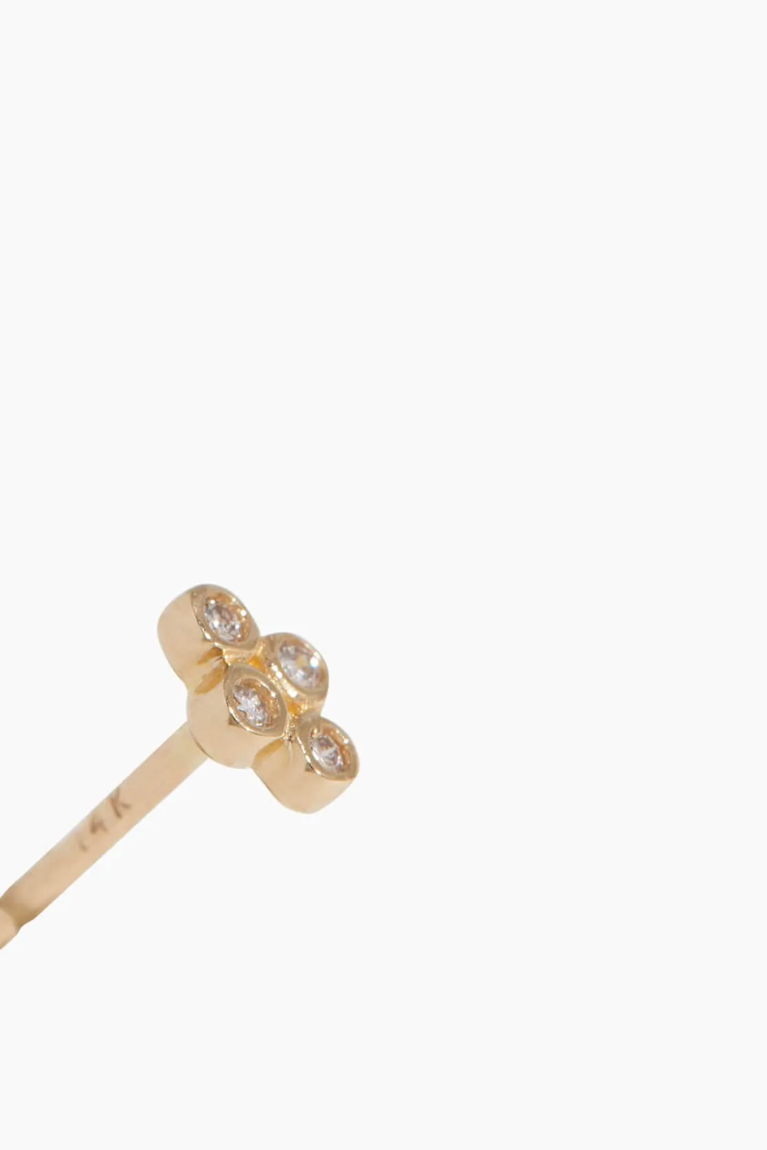 Four Diamond Bezel Cluster Single Stud in 14k Yellow Gold