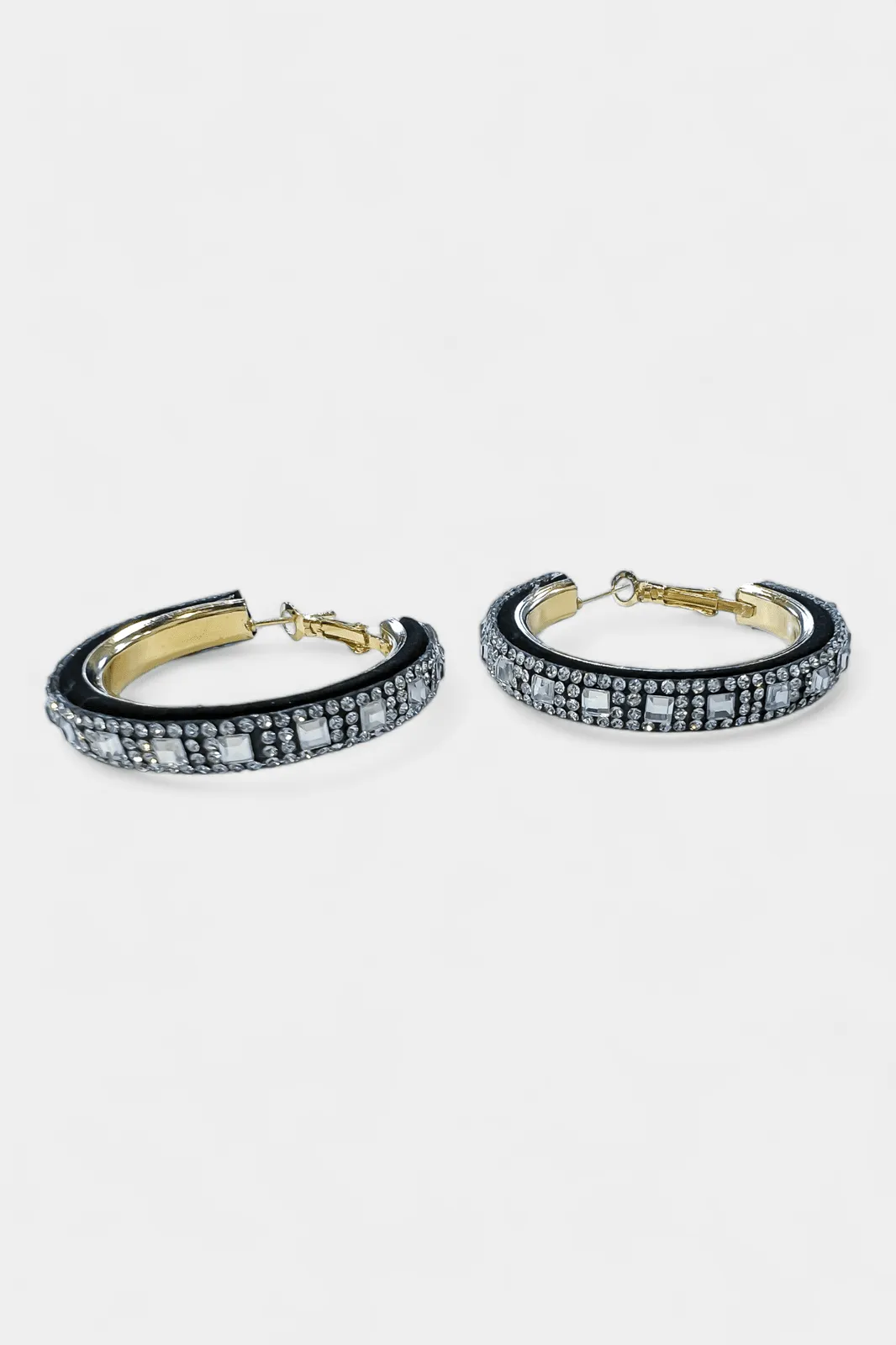 Gold & Black Rhinestone Hoop Earrings