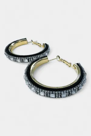 Gold & Black Rhinestone Hoop Earrings