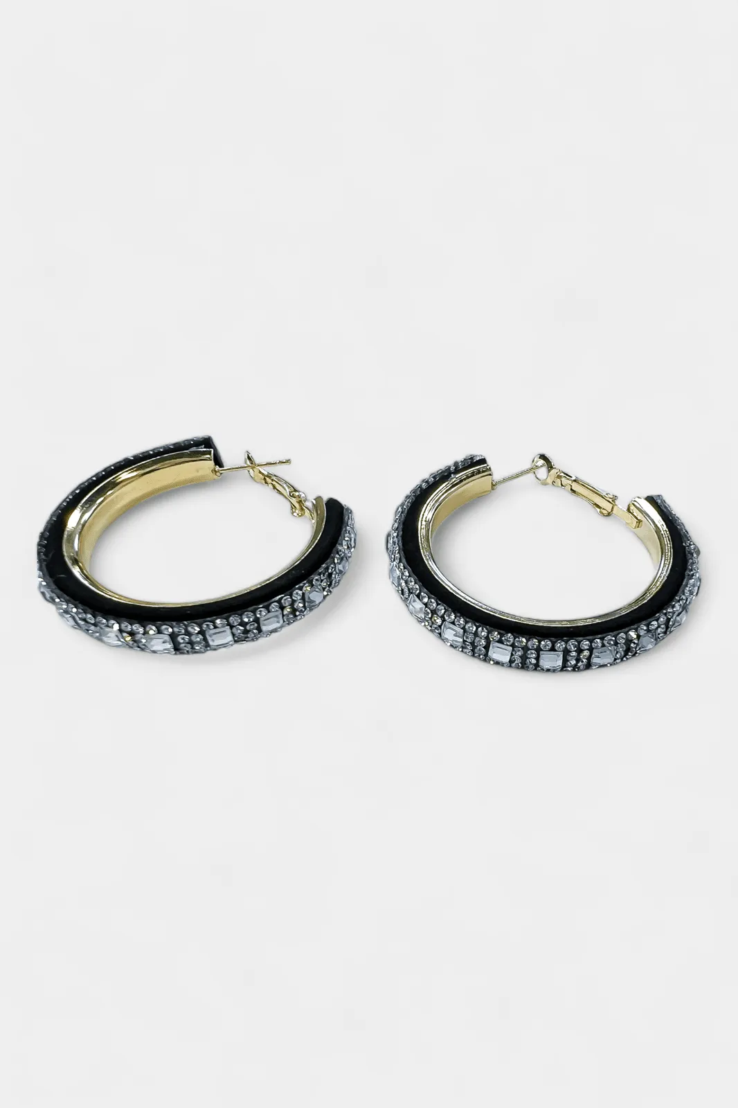 Gold & Black Rhinestone Hoop Earrings