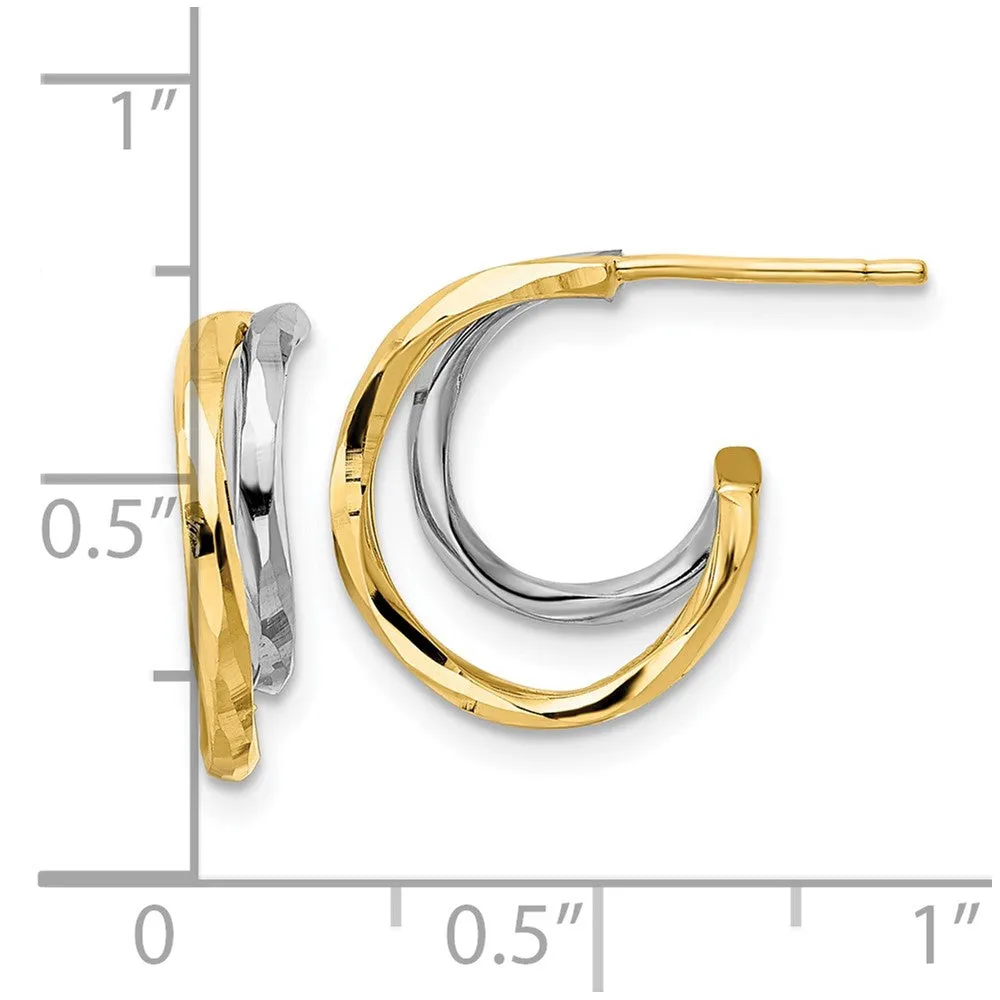 Gold Diamond Cut J-Hoop Earrings - Model YE1919