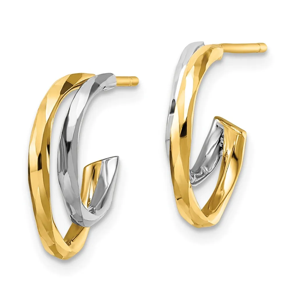 Gold Diamond Cut J-Hoop Earrings - Model YE1919