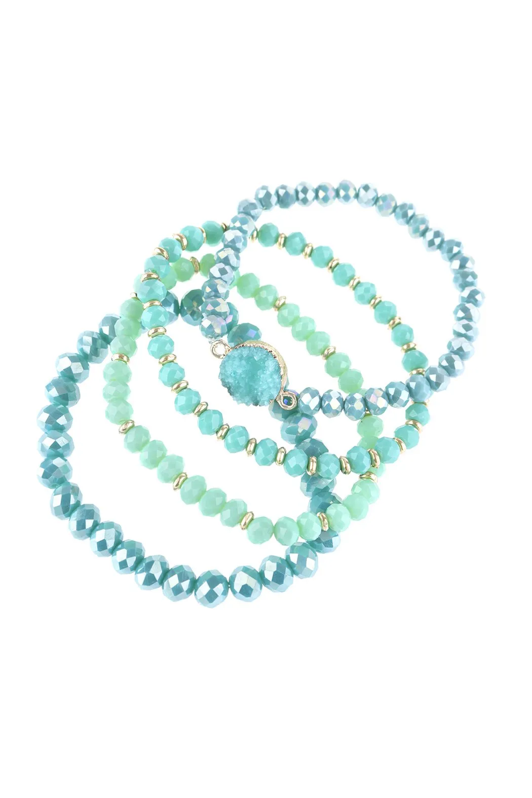 Hdb3043 - Faceted Druzy Charm Multiline Beaded Bracelet