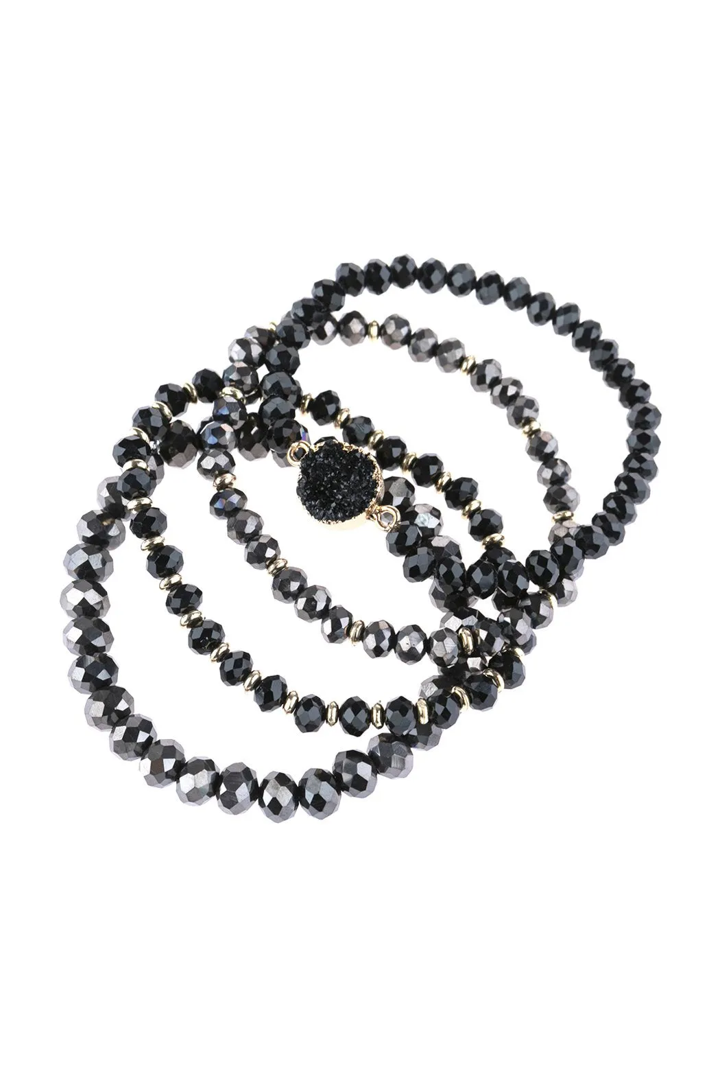 Hdb3043 - Faceted Druzy Charm Multiline Beaded Bracelet