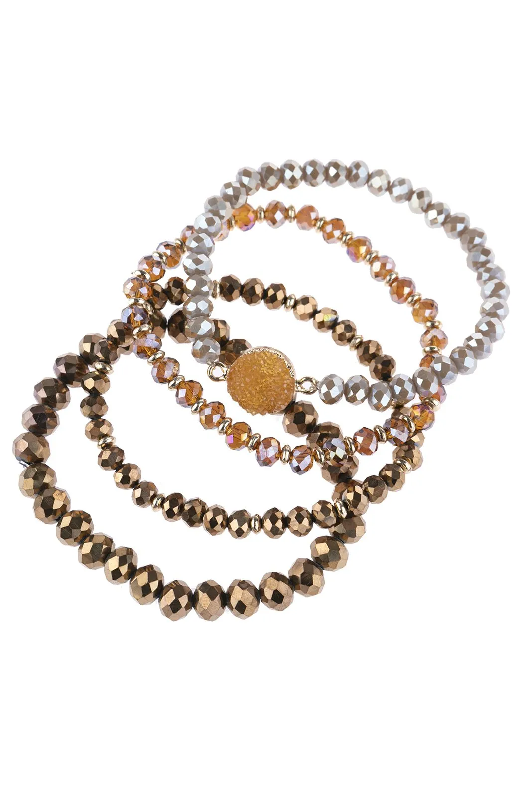 Hdb3043 - Faceted Druzy Charm Multiline Beaded Bracelet
