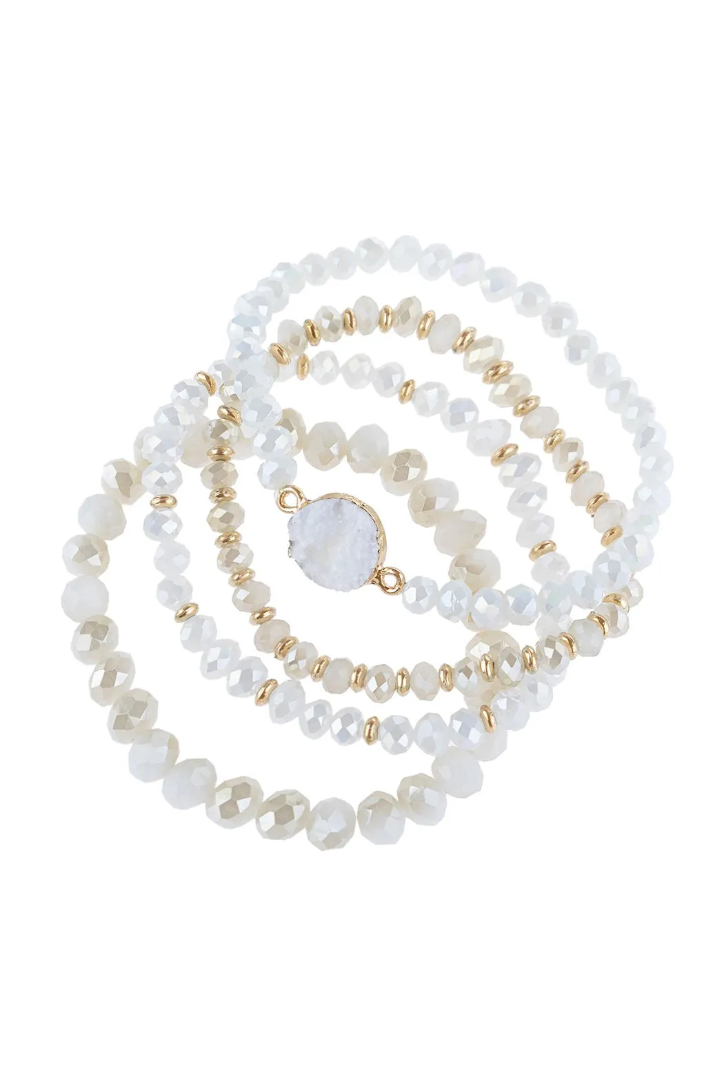 Hdb3043 - Faceted Druzy Charm Multiline Beaded Bracelet