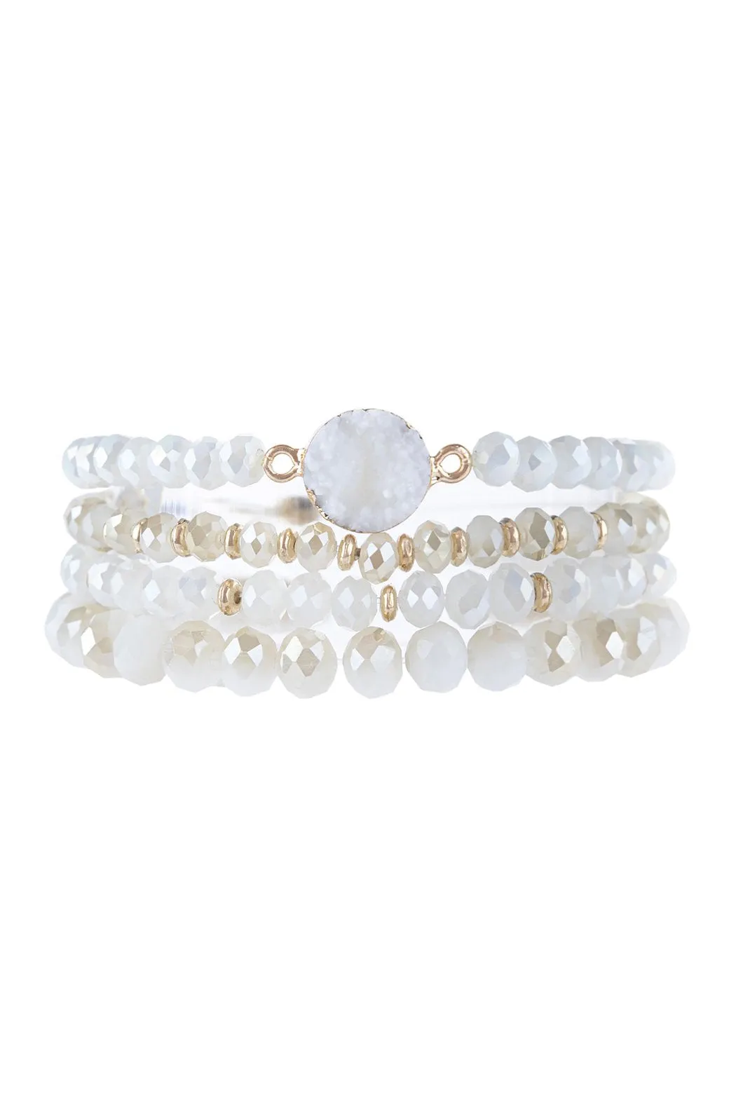 Hdb3043 - Faceted Druzy Charm Multiline Beaded Bracelet