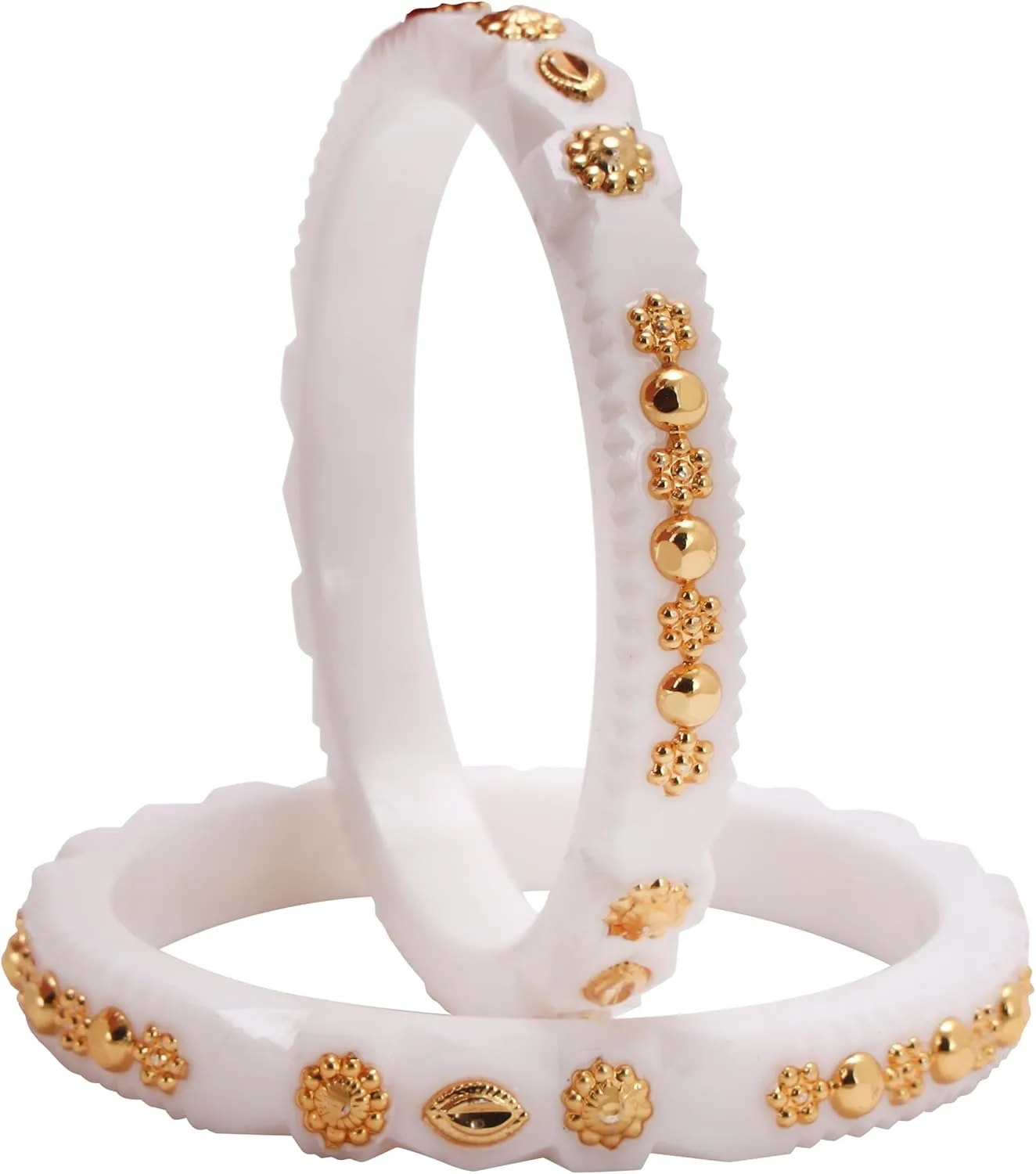 Meenakshi imitation Indian Designer White Acrylic Copper Gold Plated Shakha Pola Bangles Set of 2 Handmade Gift For Her Bollywood Women Jewelry Bangle Bracelets Kangan