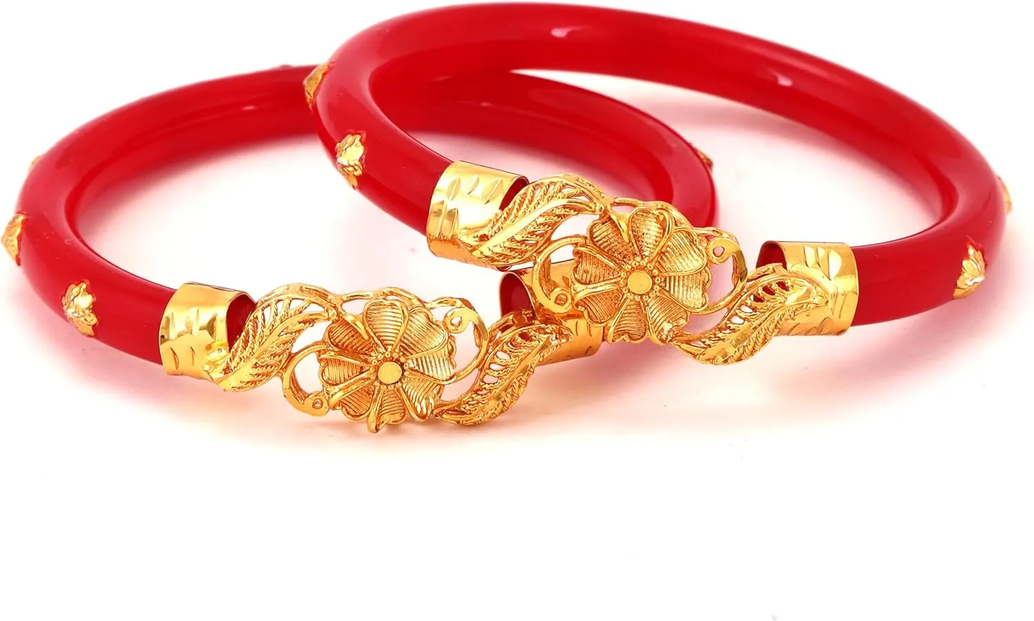 Meenakshi imitation Indian Handcrafted Gold Plated Designer Plastic Copper Pola Bangles Set of 2 Enchanting Jewelry Bangle Bracelets In Gold Tone For Women