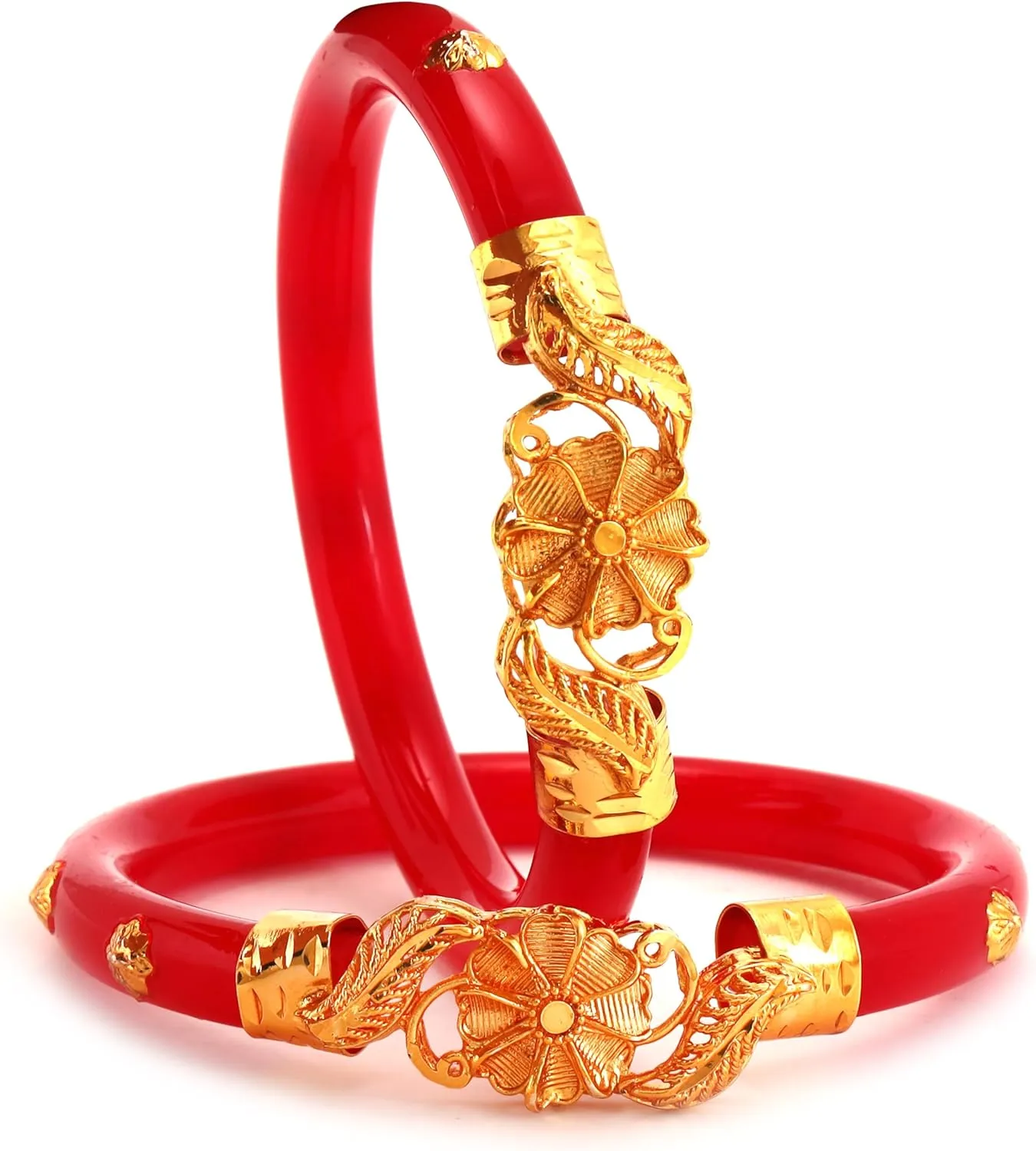 Meenakshi imitation Indian Handcrafted Gold Plated Designer Plastic Copper Pola Bangles Set of 2 Enchanting Jewelry Bangle Bracelets In Gold Tone For Women
