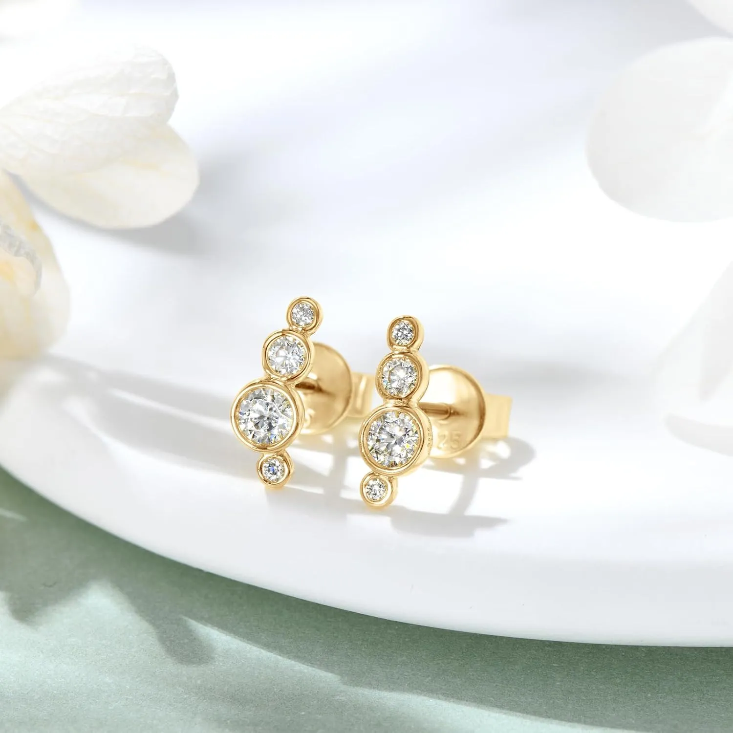 Moissanite Small Crawler Stud Earrings, 925 Sterling Silver D-E Color Lab Created Imitation-Diamond Climber Cartilage Earring, Dainty Jewelry Hypoallergenic for Sensitive Ears