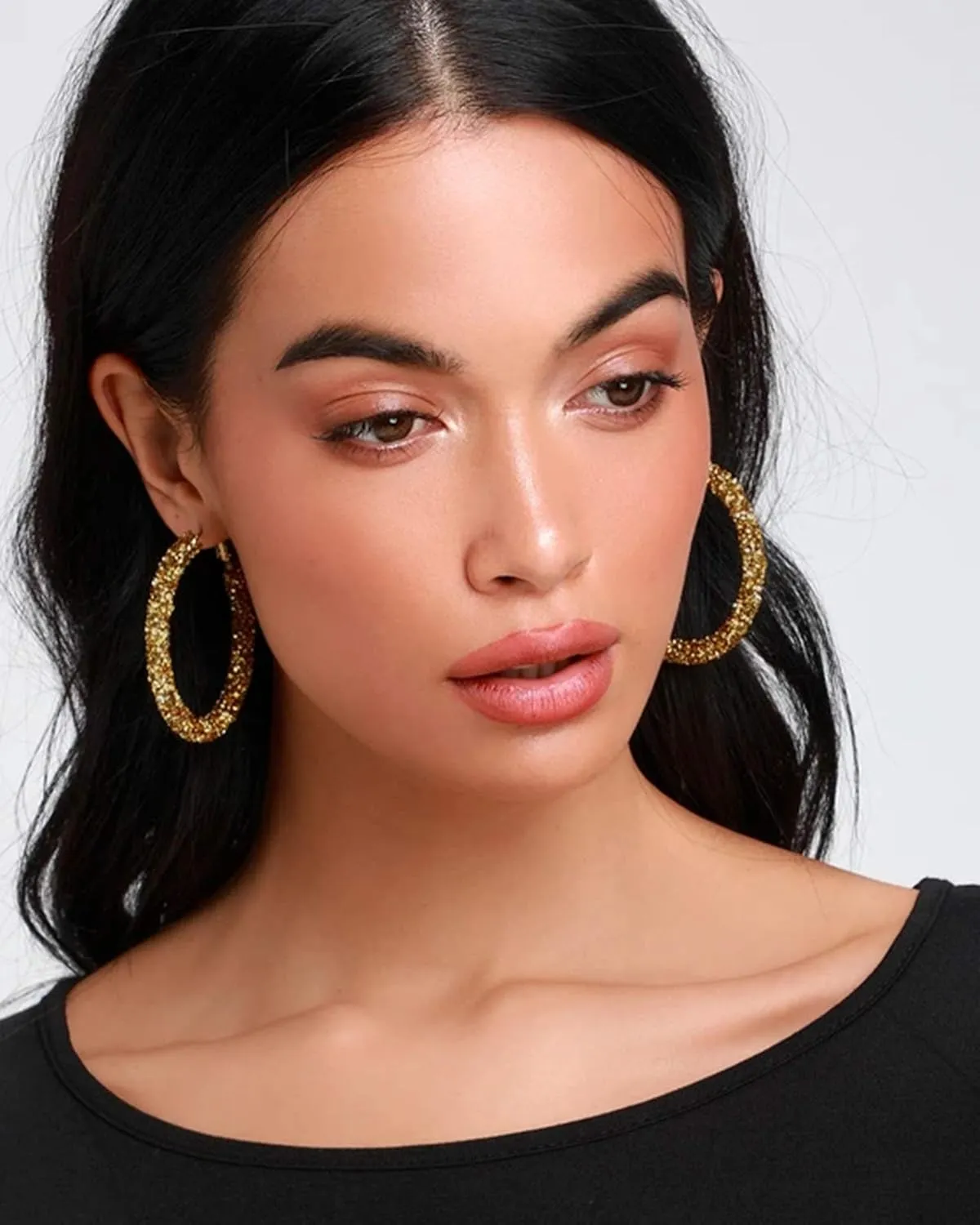 NLCAC Glitter Hoop Earrings Bohemian Sparkle Resin Rhinestone Wrapped Hoop Dangle Earrings for Women